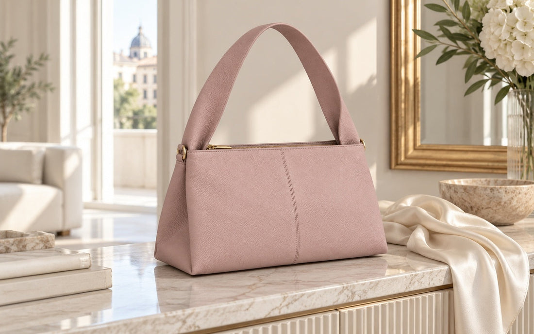 Misariva Verona Midi worn on the shoulder, on an Italian street