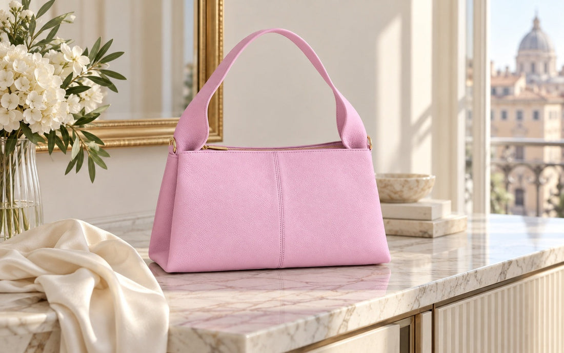 Misariva Verona Midi worn on the shoulder, on an Italian street
