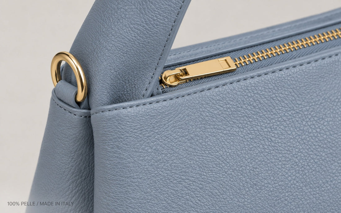Genuine grained leather, zip and gold ring – Misariva Verona