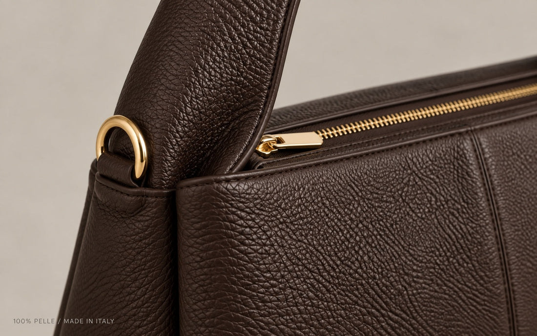 Genuine grained leather, zip and gold ring – Misariva Verona