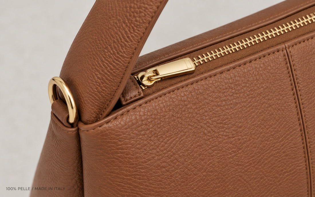 Genuine grained leather, zip and gold ring – Misariva Verona
